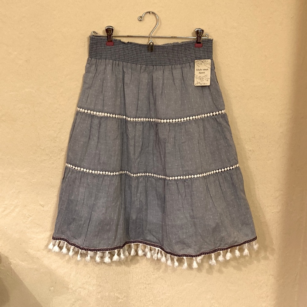 Navy Blue and White Fringe Skirt